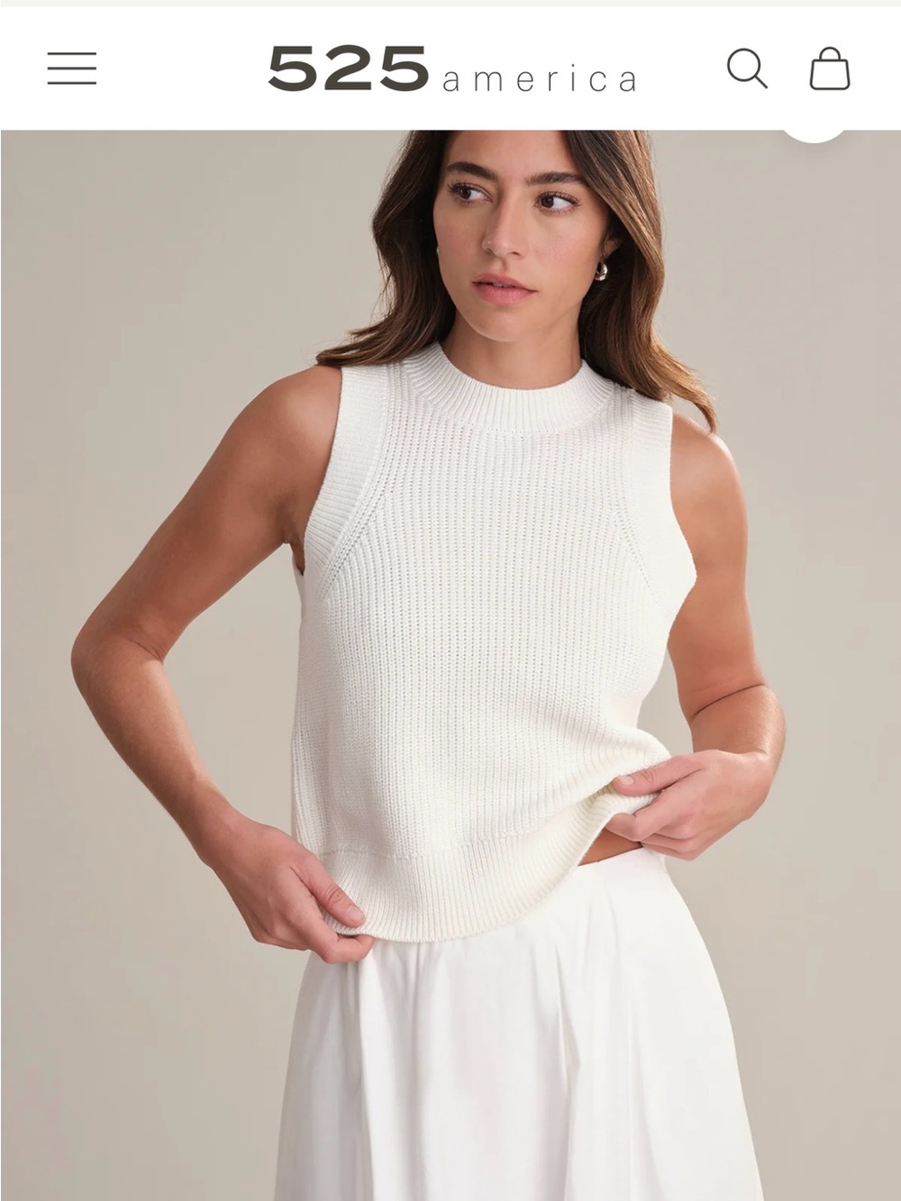 525 America Ribbed Sleeveless Knit Tank in Creamy White